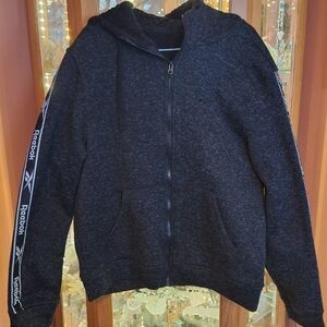 Reebok Black Heather Zip-Up Hoodie with Logo Tape Sleeves